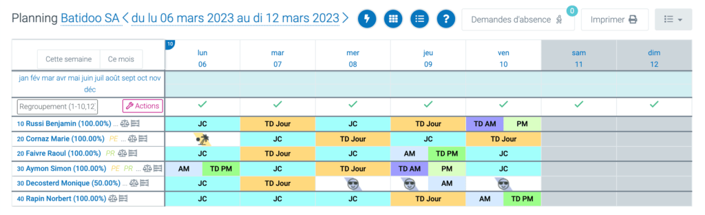 type d'horaire planning application tipee