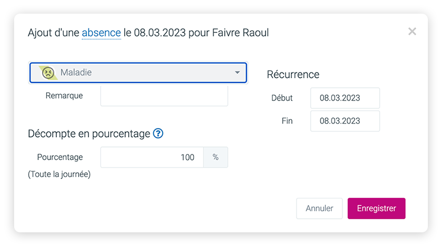 attribuer absences aux employés application tipee