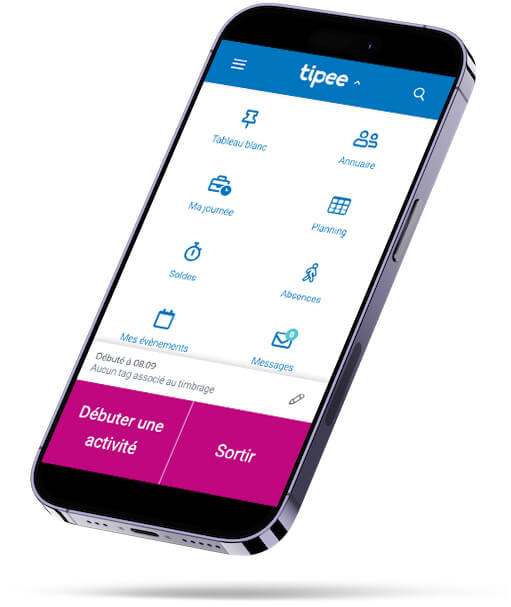 mockup smartphone application tipee activités timesheet temps de travail