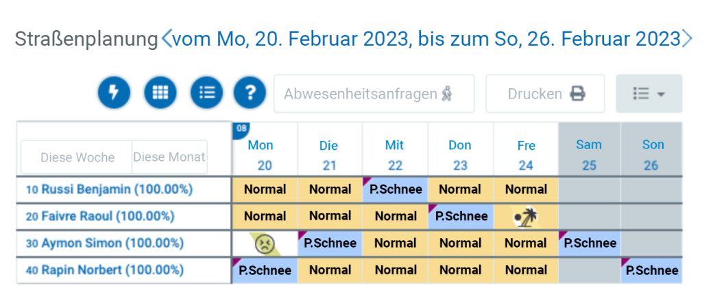 Planification des horaires et des piquets DE - tipee