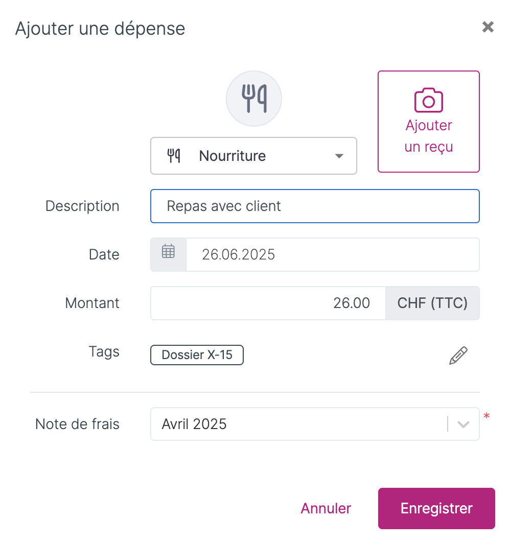 Envoi de notes de frais